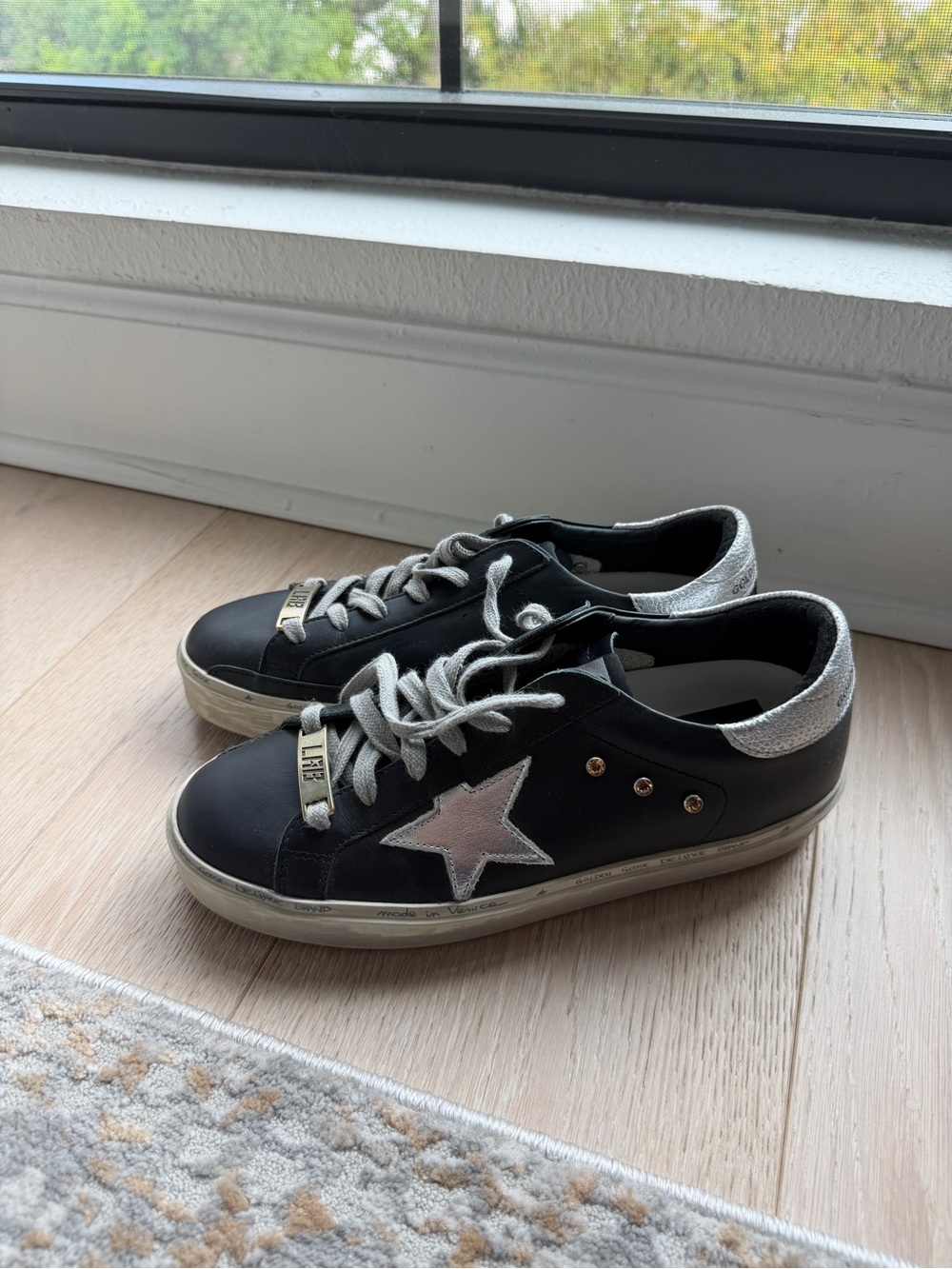 Golden Goose Black Leather Hi Star Sneakers with Silver Star - Picture 3 of 5